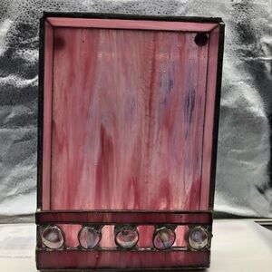 Pink Handmade  Stained Glass Note Holder with Beaded Accents